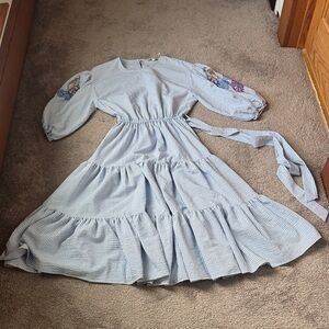 Koton Blue/White Striped Maxi Tiered Dress SIZE 40